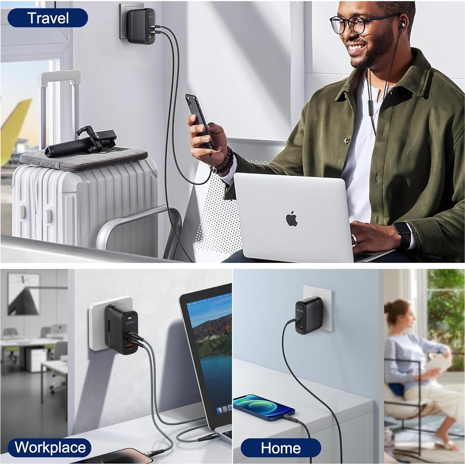 Cargador Rápido USB C 65W GaN LDNIO Q366 con Cable Lightning