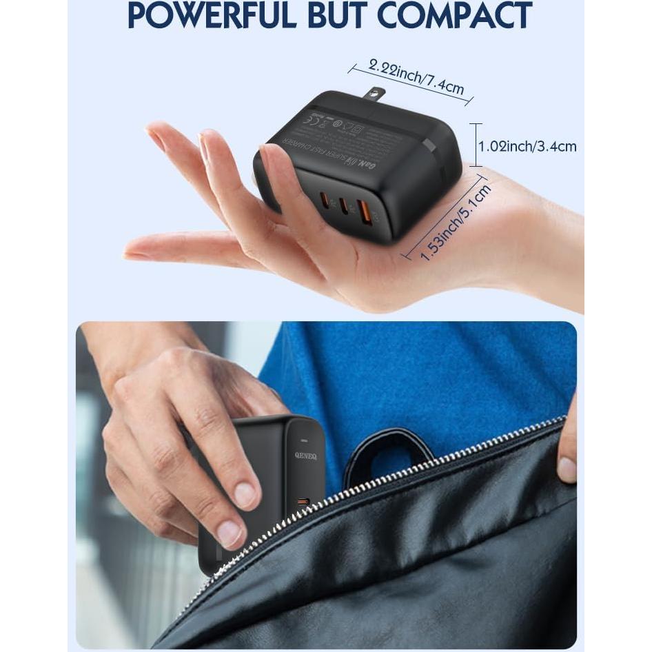 Cargador Rápido USB C 65W GaN LDNIO Q366 con Cable Lightning