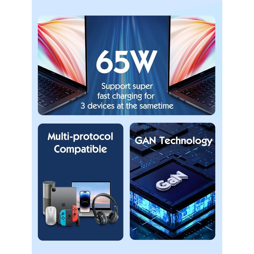 Cargador Rápido USB C 65W GaN LDNIO Q366 con Cable Lightning