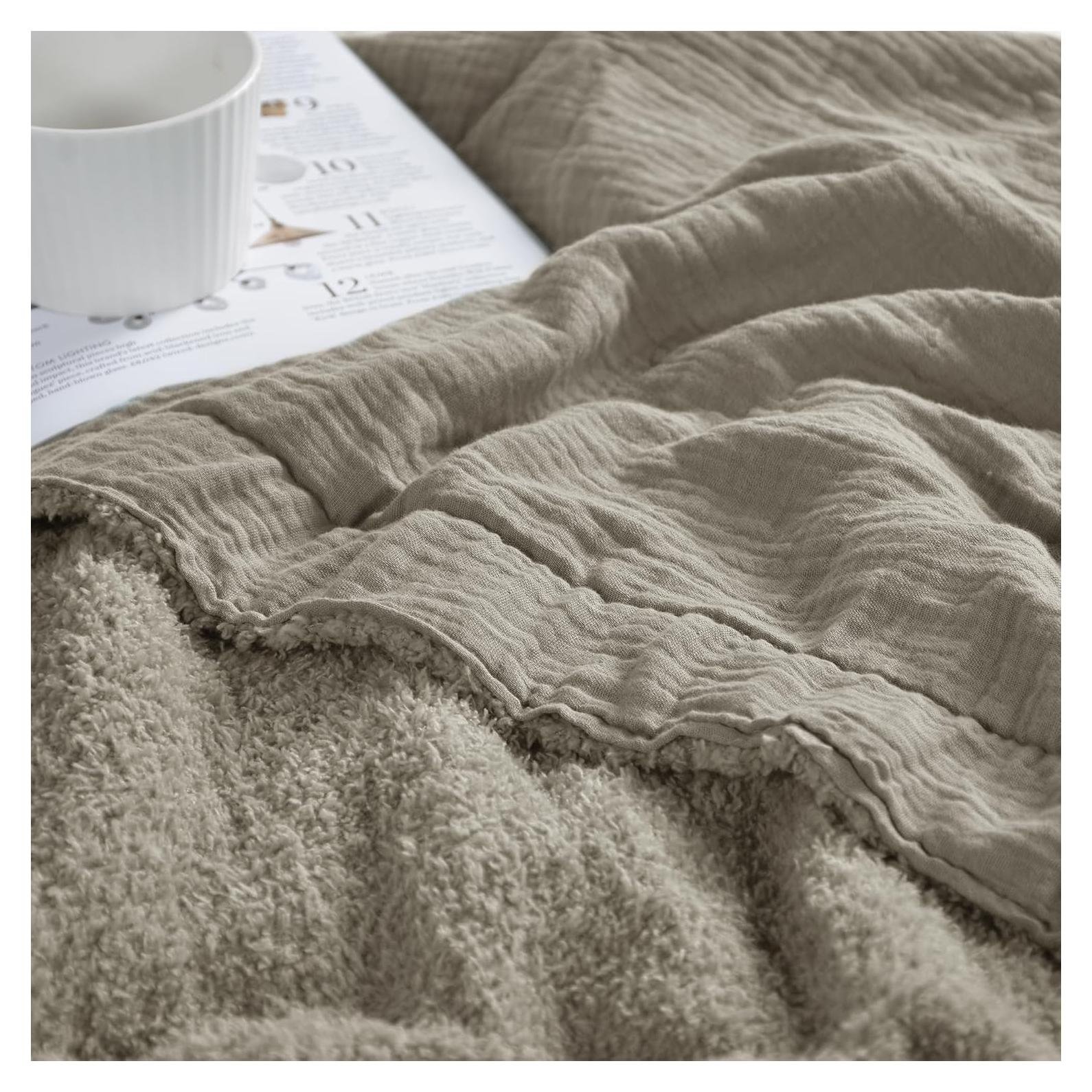 Manta JOOJA XL Reversible Suave Algodón Taupe 178x127 cm