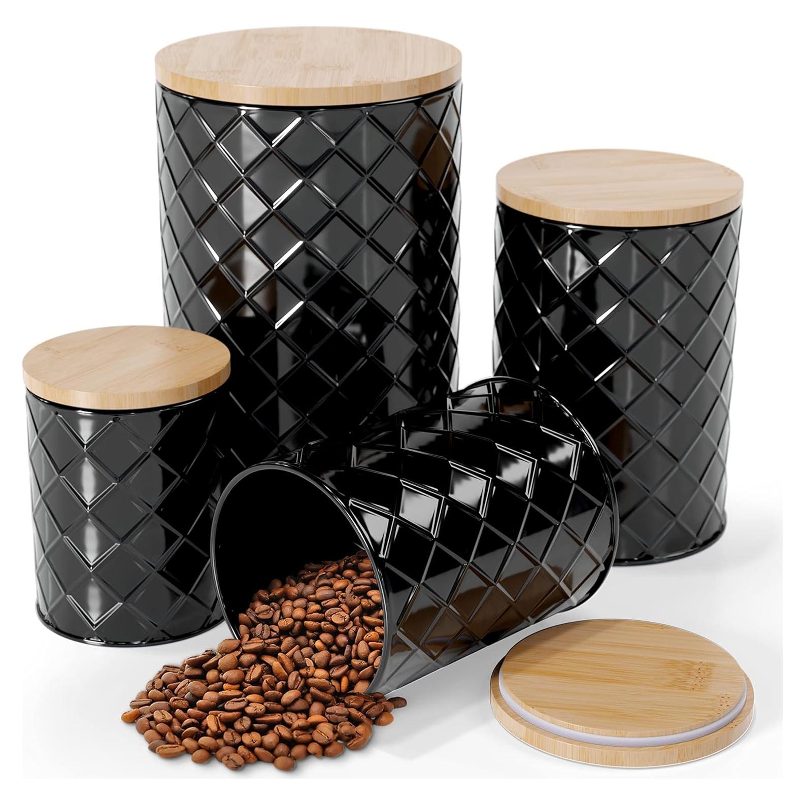 Conjunto de 4 Latas de Metal Negro Pebble & Stem Herméticas