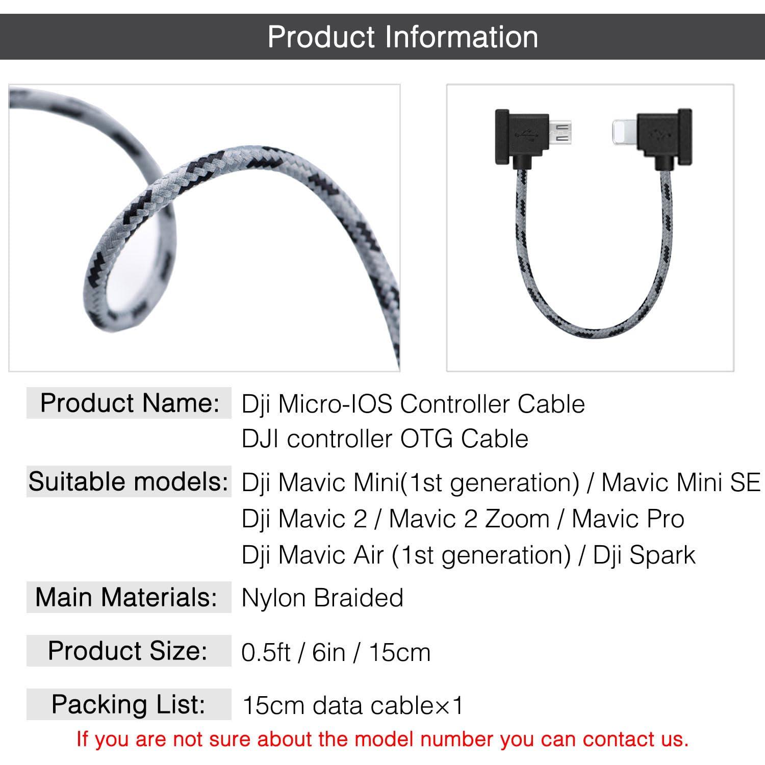 Cable Micro USB a iOS 15cm para Controlador DJI Mavic Mini