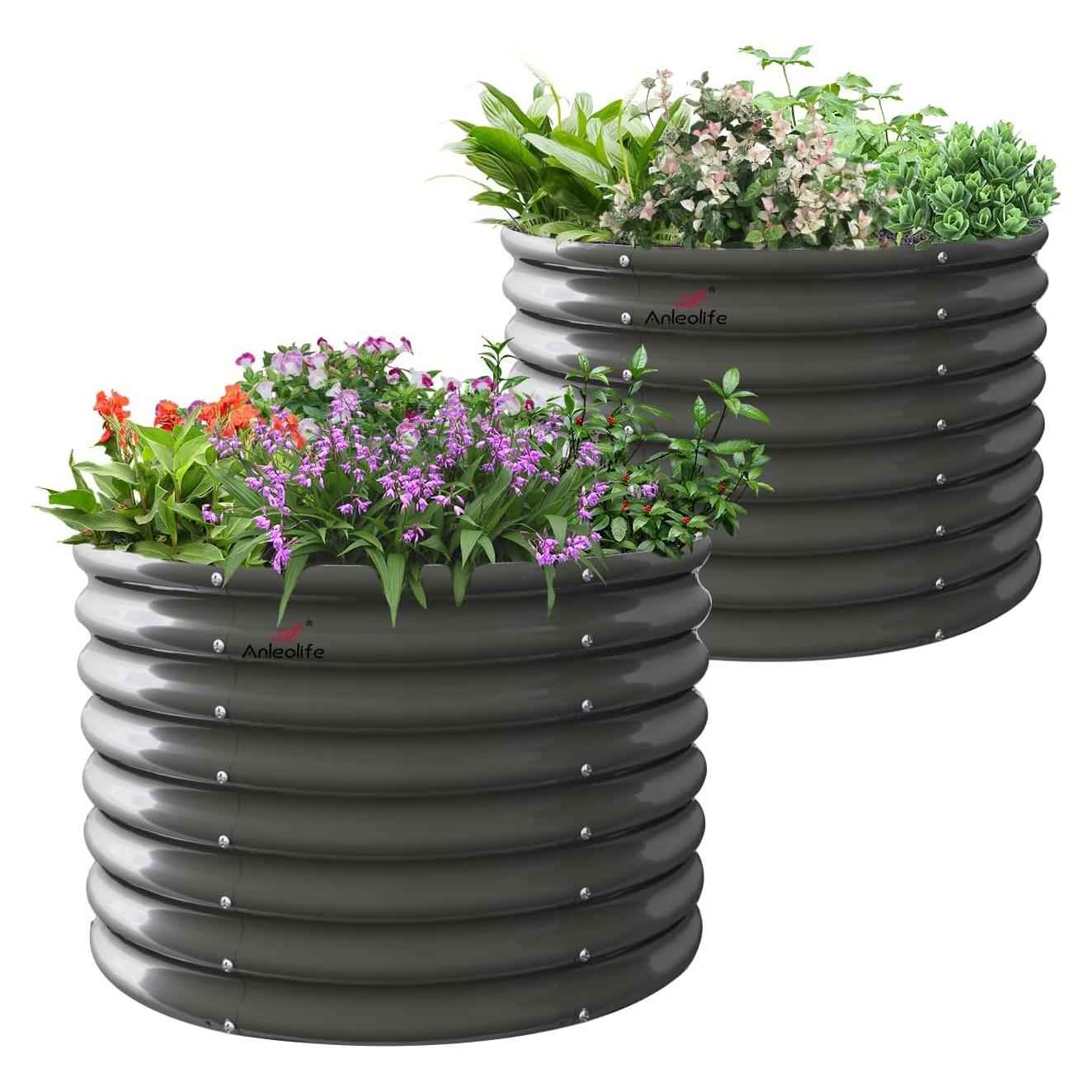 Cama Elevada de Jardín A ANLEOLIFE 61 cm Galvanizada Redonda