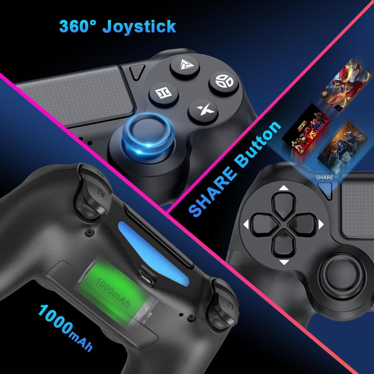 Controladores Inalámbricos Dyondar 2-Pack para PS4/PC - Batería 1000mAh, Vibración Dual, Joystick Mejorado