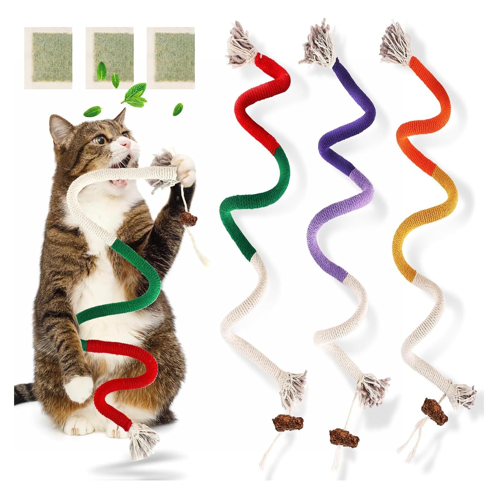 3 Juguetes para Gatos TEAWOO Cuerda Catnip 70 cm Salud Dental