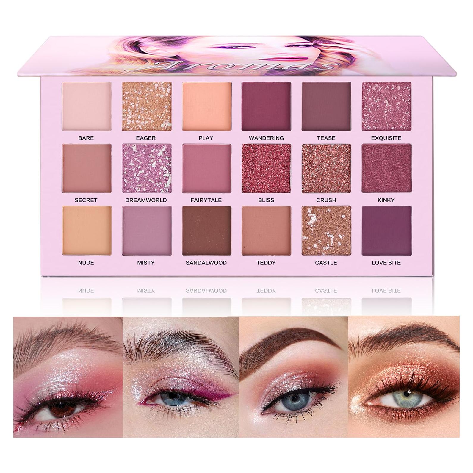 Paleta de Sombras de Ojos Nude Aromas 18 Colores Larga Duración
