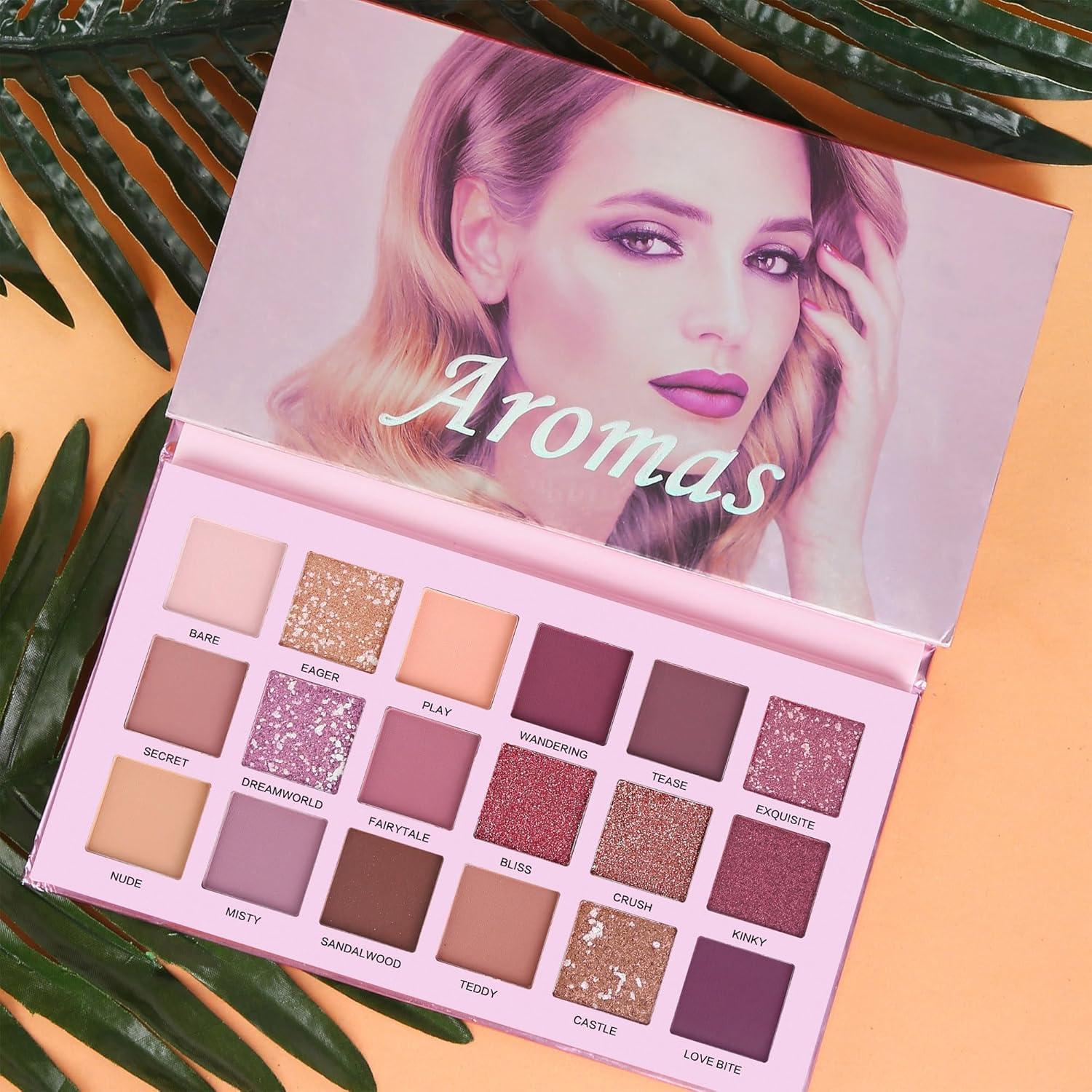 Paleta de Sombras de Ojos Nude Aromas 18 Colores Larga Duración