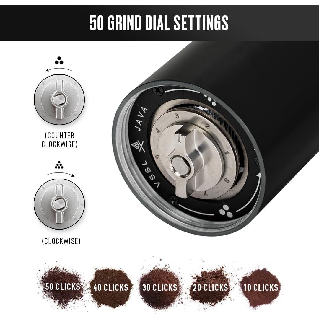 Molinillo de Café Manual VSSL Java 20g Acero Inoxidable Negro