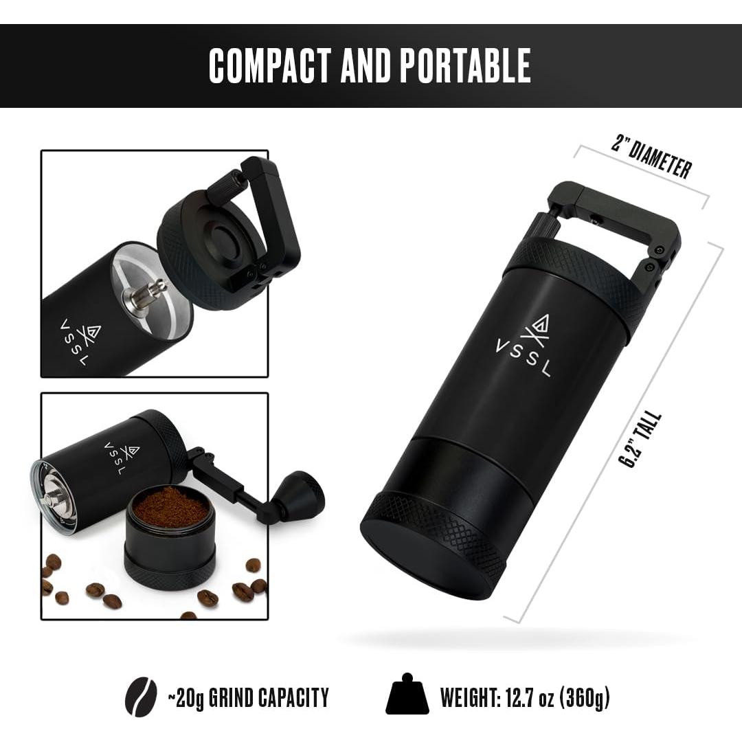 Molinillo de Café Manual VSSL Java 20g Acero Inoxidable Negro