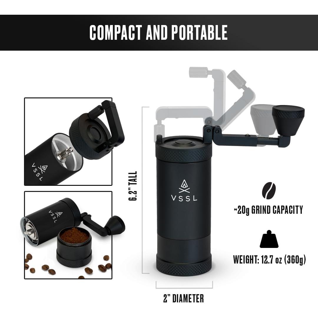 Molinillo de Café Manual VSSL Java 20g Acero Inoxidable Negro