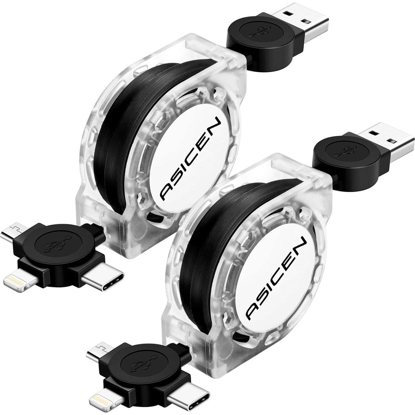 Cable de carga retráctil 3 en 1 ASICEN 1M Lightning/Micro/Type C