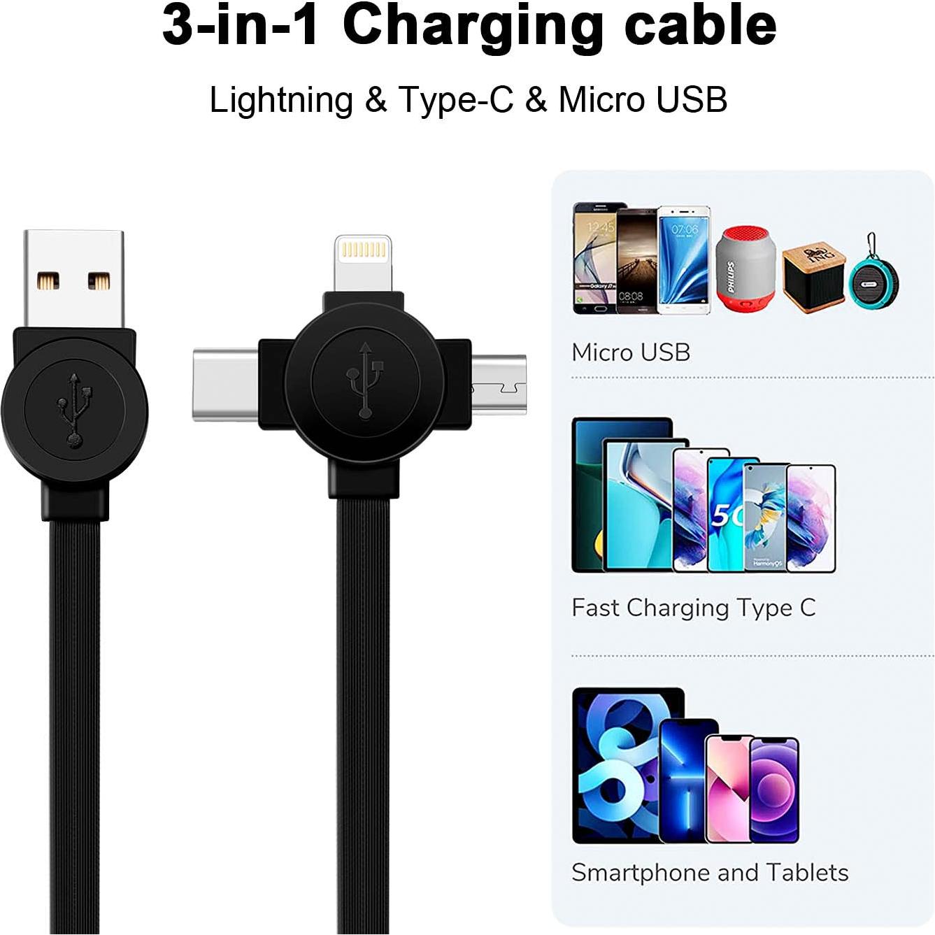 Cable de carga retráctil 3 en 1 ASICEN 1M Lightning/Micro/Type C