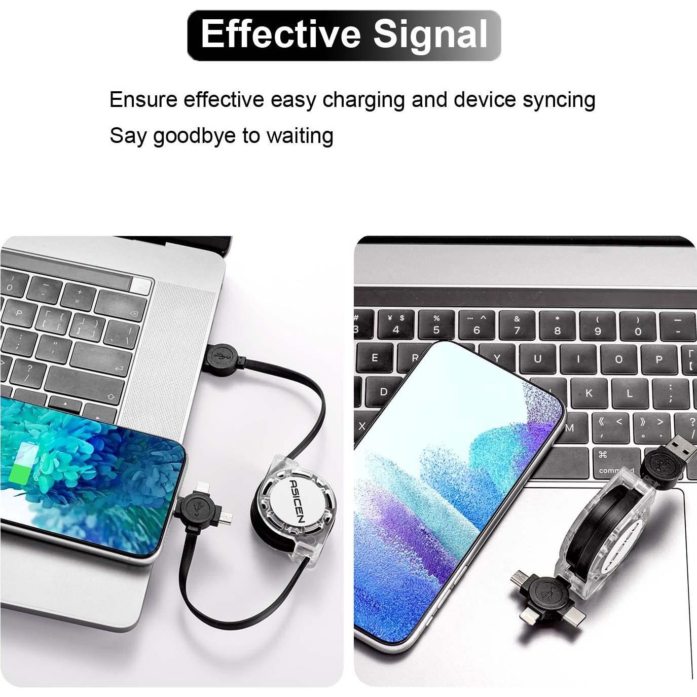 Cable de carga retráctil 3 en 1 ASICEN 1M Lightning/Micro/Type C