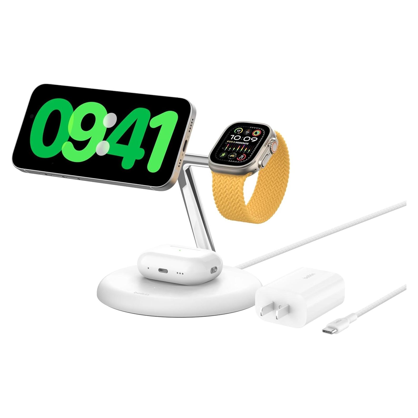 Soporte de Carga Inalámbrica 3-en-1 Belkin Qi2 15W Blanco