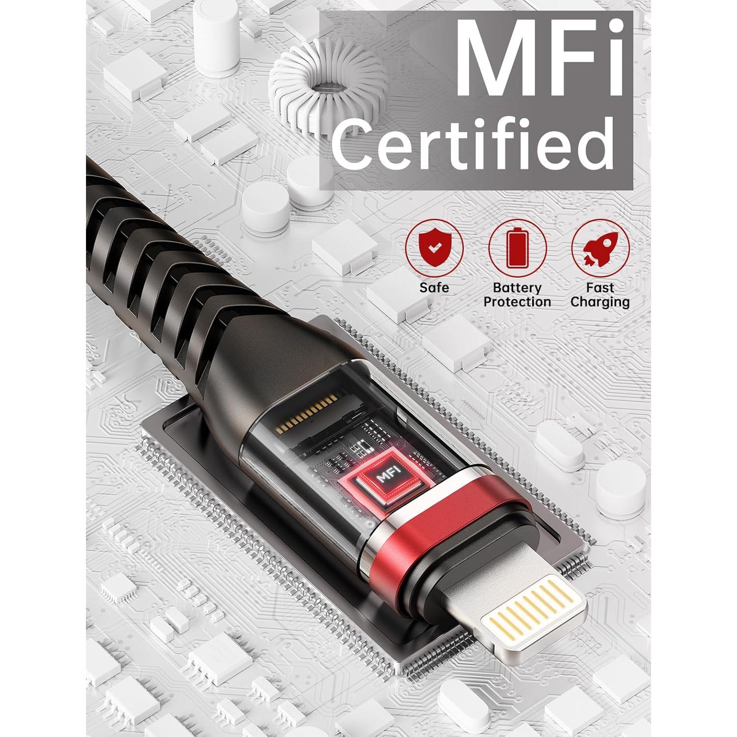 Cable de Carga Rápida UYOUNG 3Pack 6FT USB a Lightning Rojo