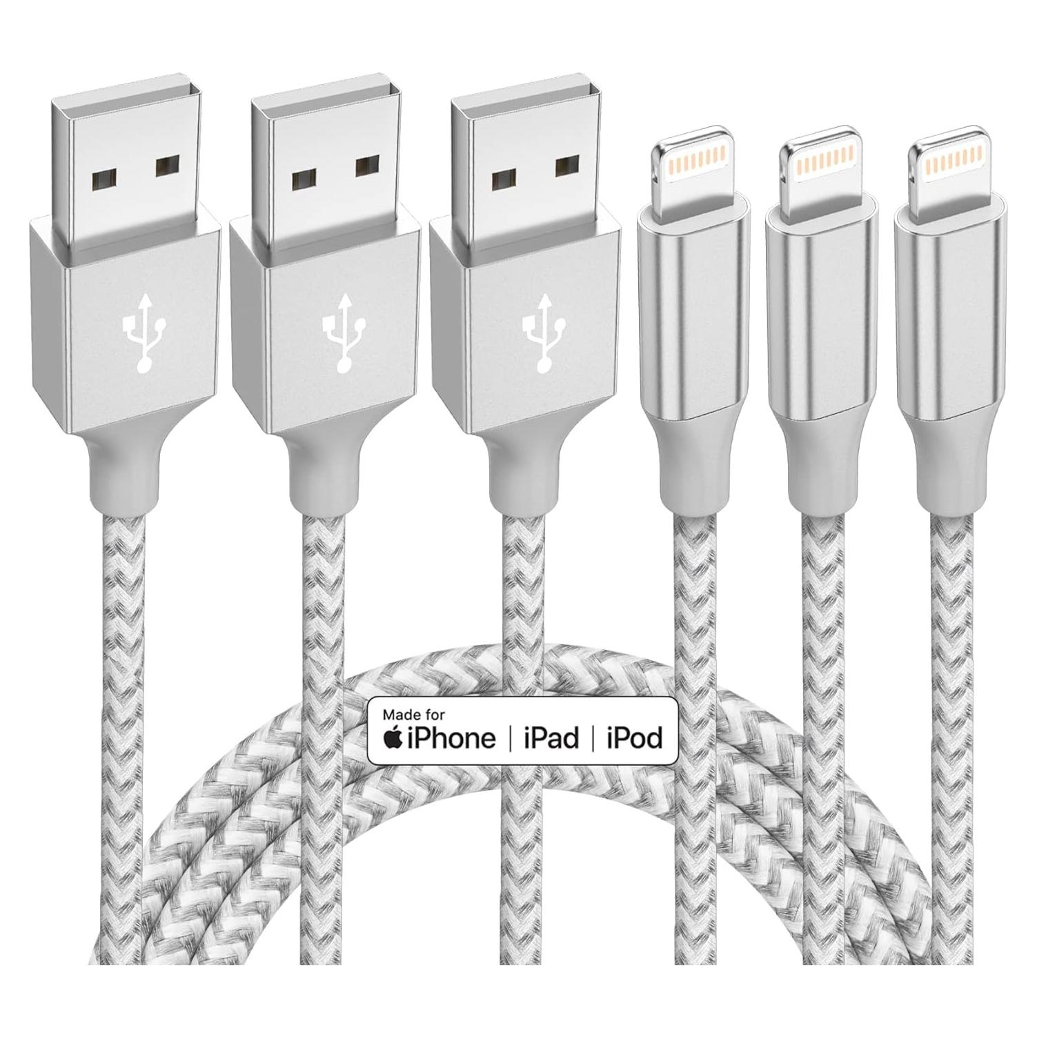 Cargador iPhone Bkayp 3 Pack 3m Nylon MFi Carga Rápida