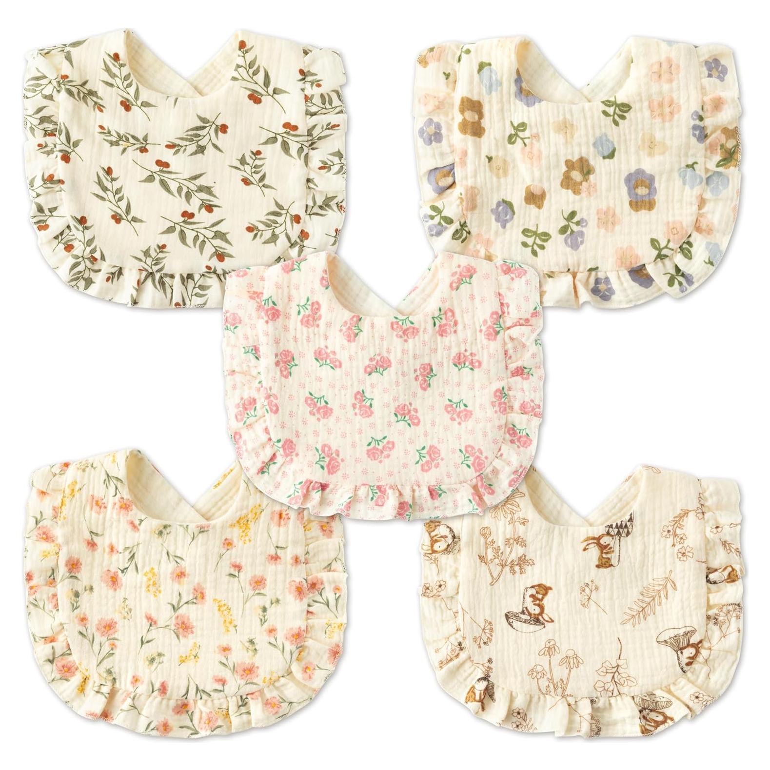 Baberos de Muselina Zainpe 5 Pcs Algodón Rosa Absorbentes