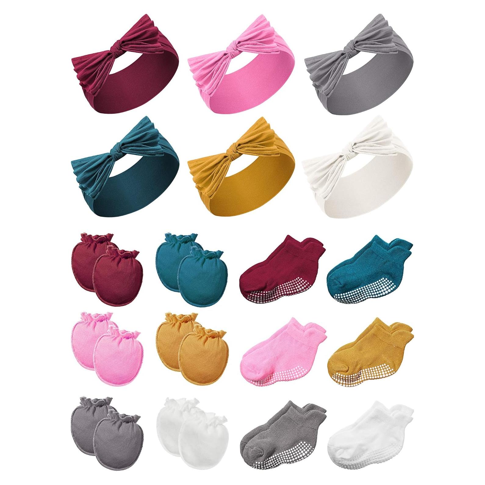 Geyoga Conjunto 18 Piezas Diademas, Manoplas y Calcetines Bebé 0-6 Meses