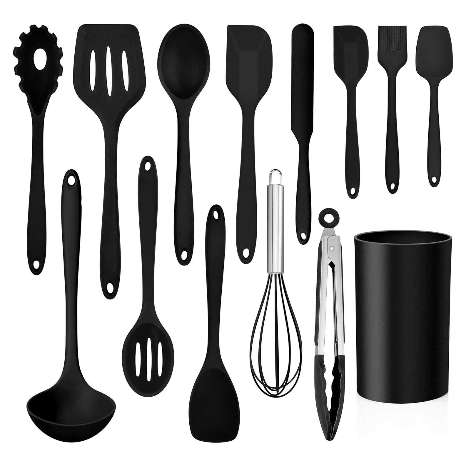 Juego de Utensilios de Cocina LIANYU 14 Piezas Silicona Negra