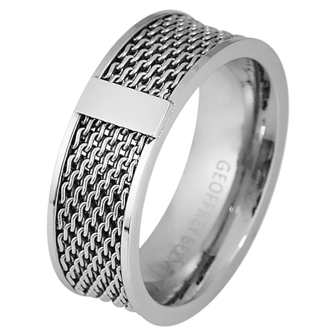 Anillo de Malla de Acero Inoxidable 8mm Geoffrey Beene Hombre