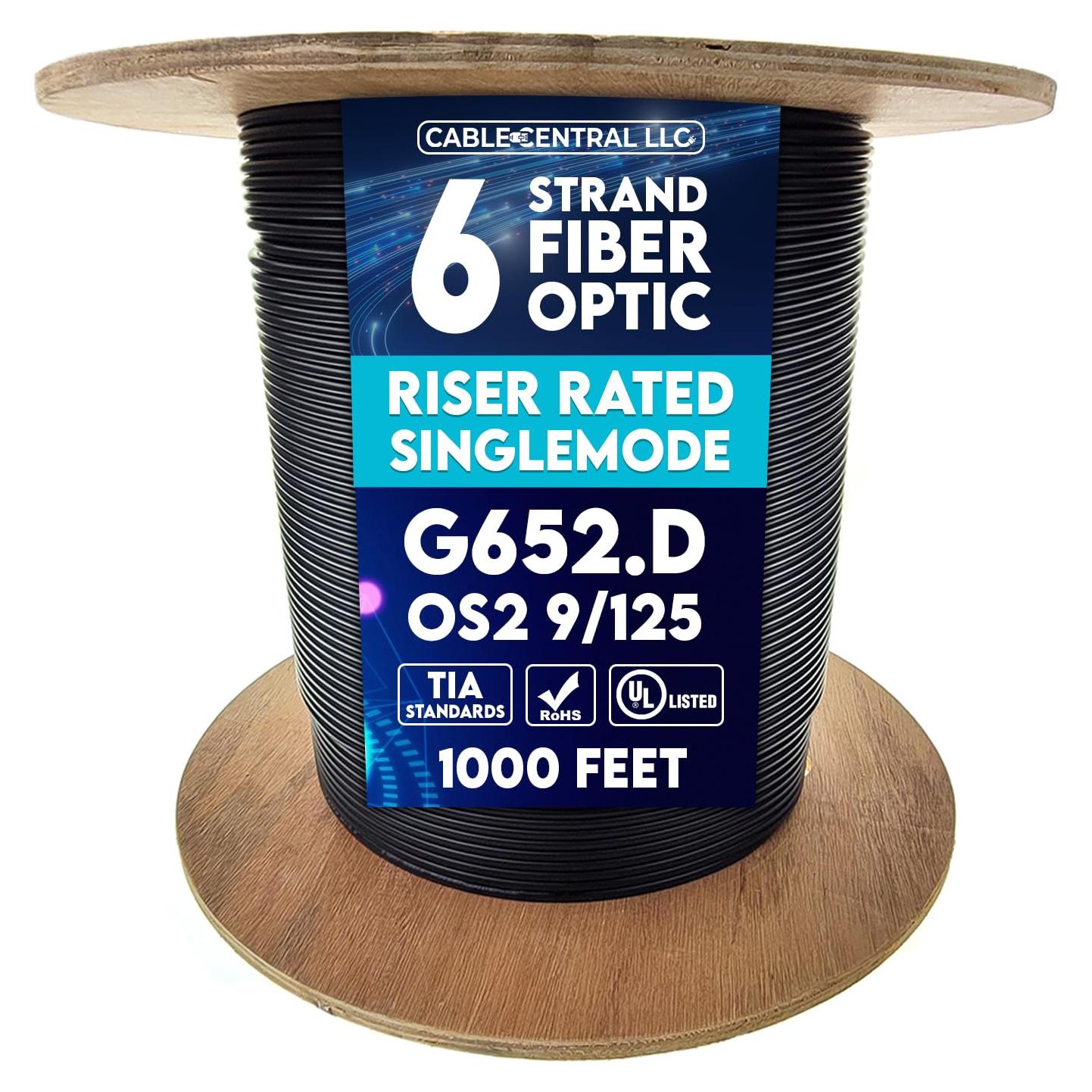 Cable de fibra óptica 6 hebras OS2 9/125 G652.D 304.8m Riser