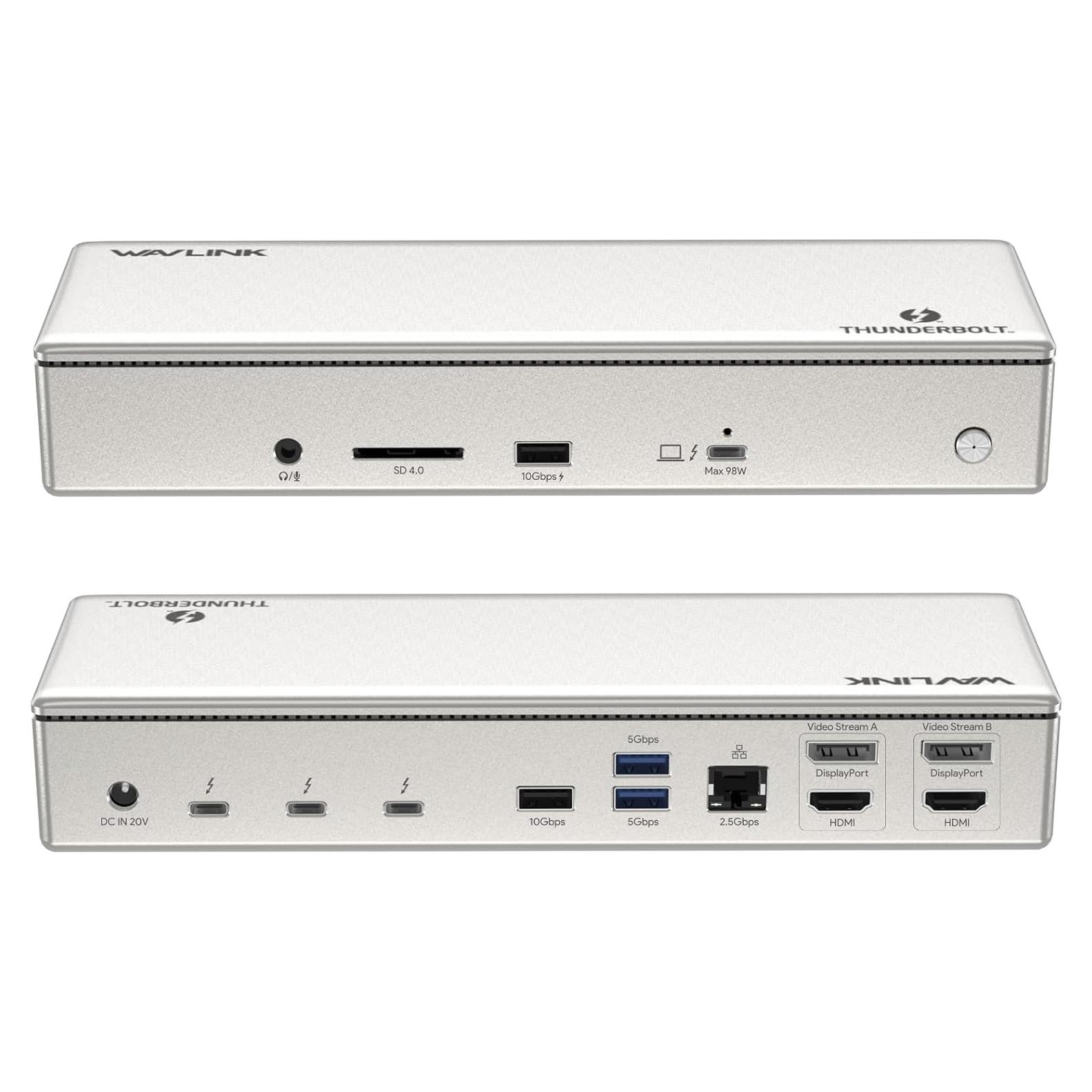Dock Thunderbolt 4 WAVLINK 100W 4K 60Hz 15-en-1 para Mac y PC