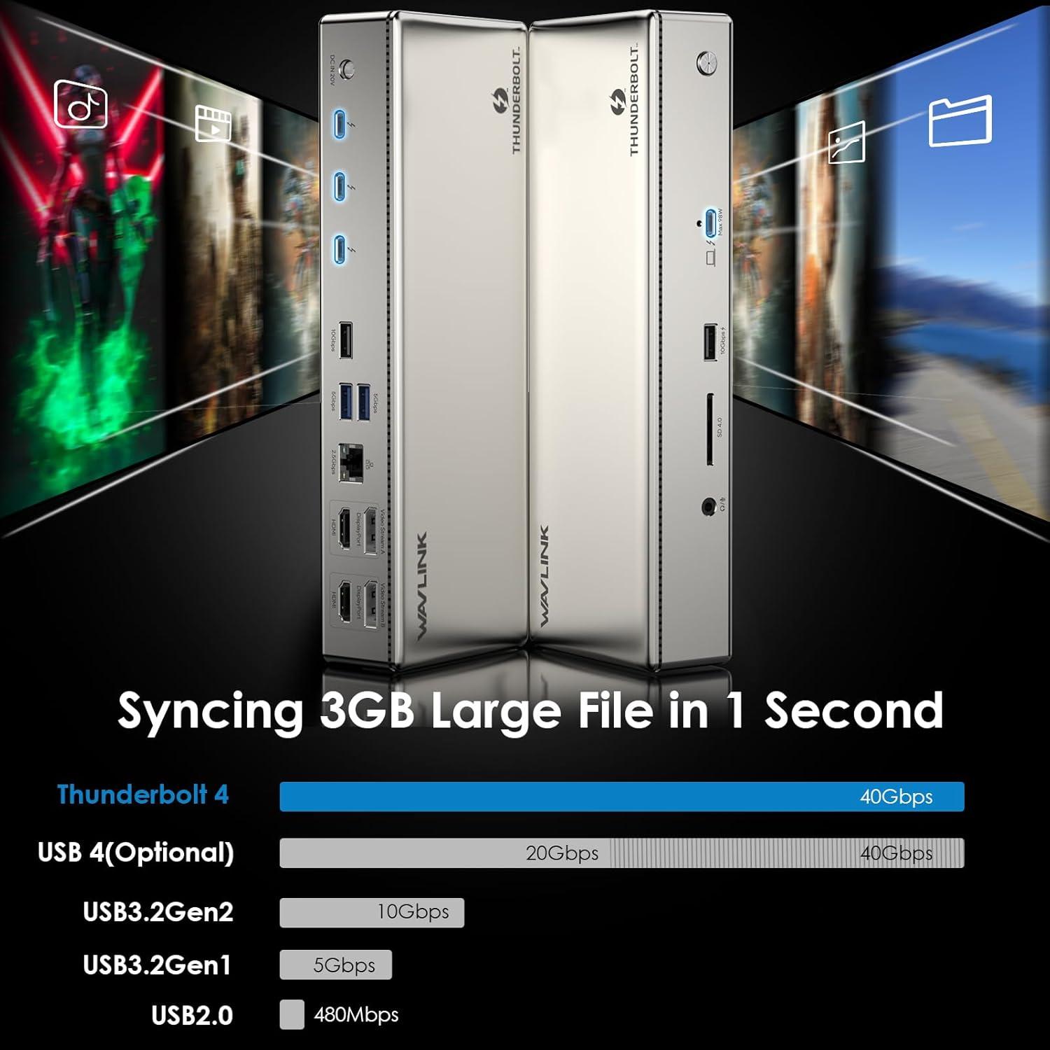 Dock Thunderbolt 4 WAVLINK 100W 4K 60Hz 15-en-1 para Mac y PC