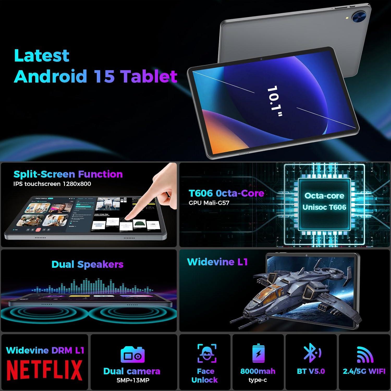 Tableta Android 15 YOBANSE 10.1" 26GB RAM 256GB ROM Teclado