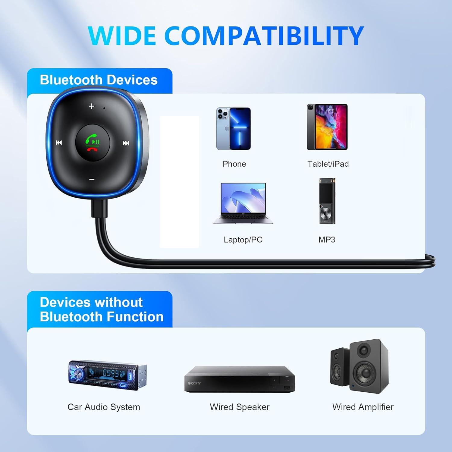 Adaptador Bluetooth 5.3 SONRU para Coche - Receptor Aux con Micrófono