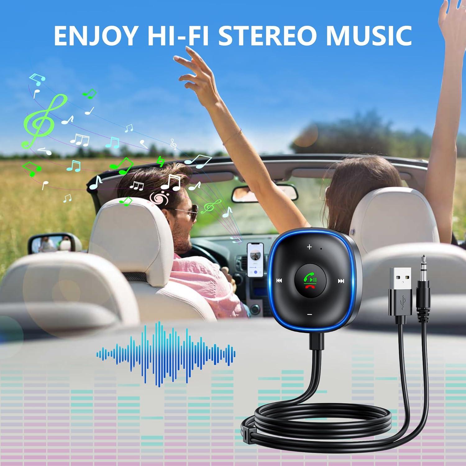 Adaptador Bluetooth 5.3 SONRU para Coche - Receptor Aux con Micrófono