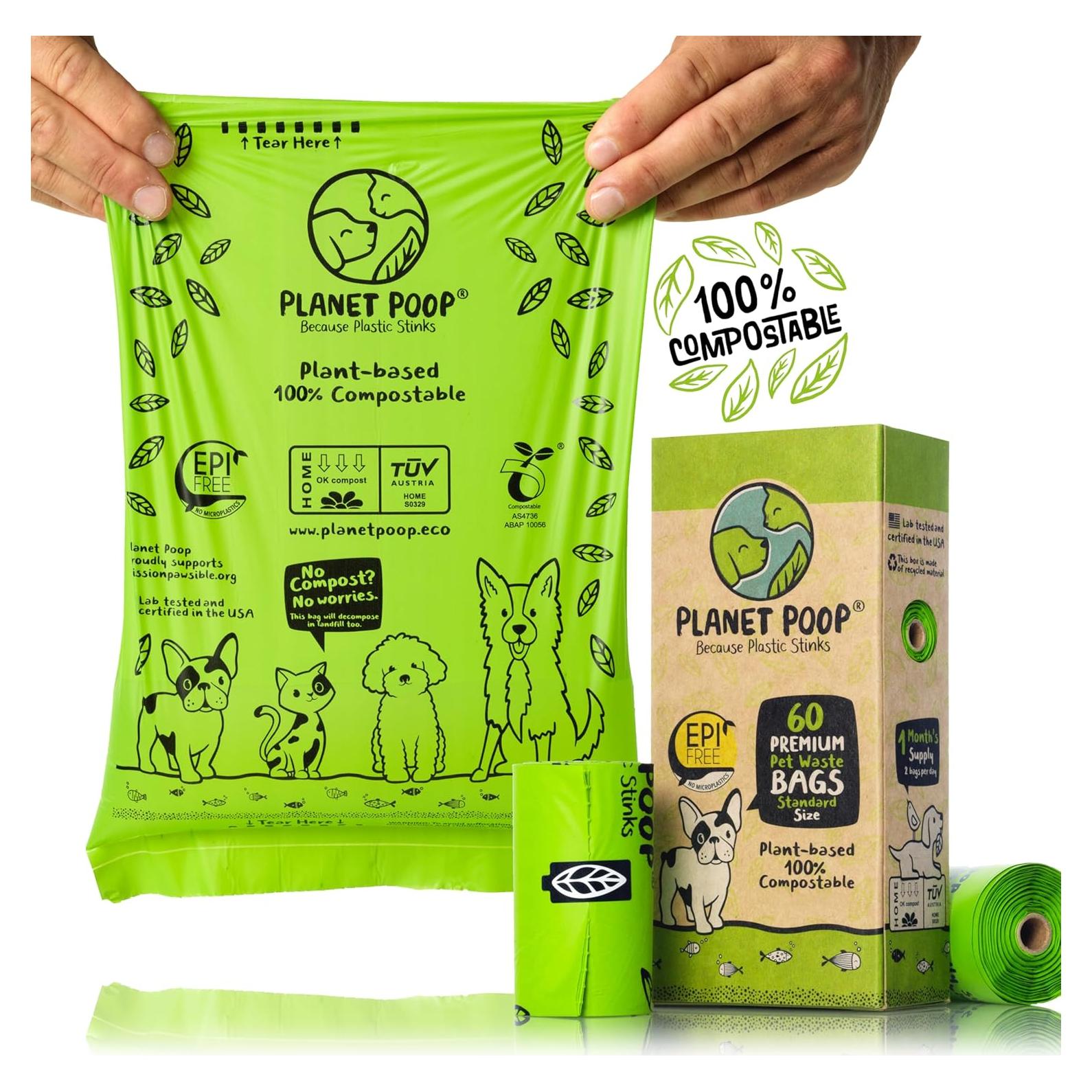 Bolsas de Basura Compostables para Perros Planet Poop - 60 Unidades
