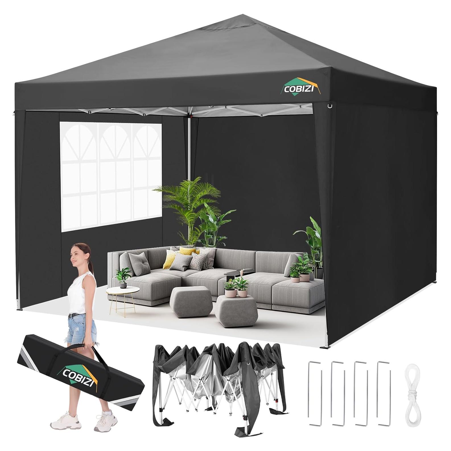 Carpa Plegable 3 Paredes COBIZI 10x10m Impermeable Negra