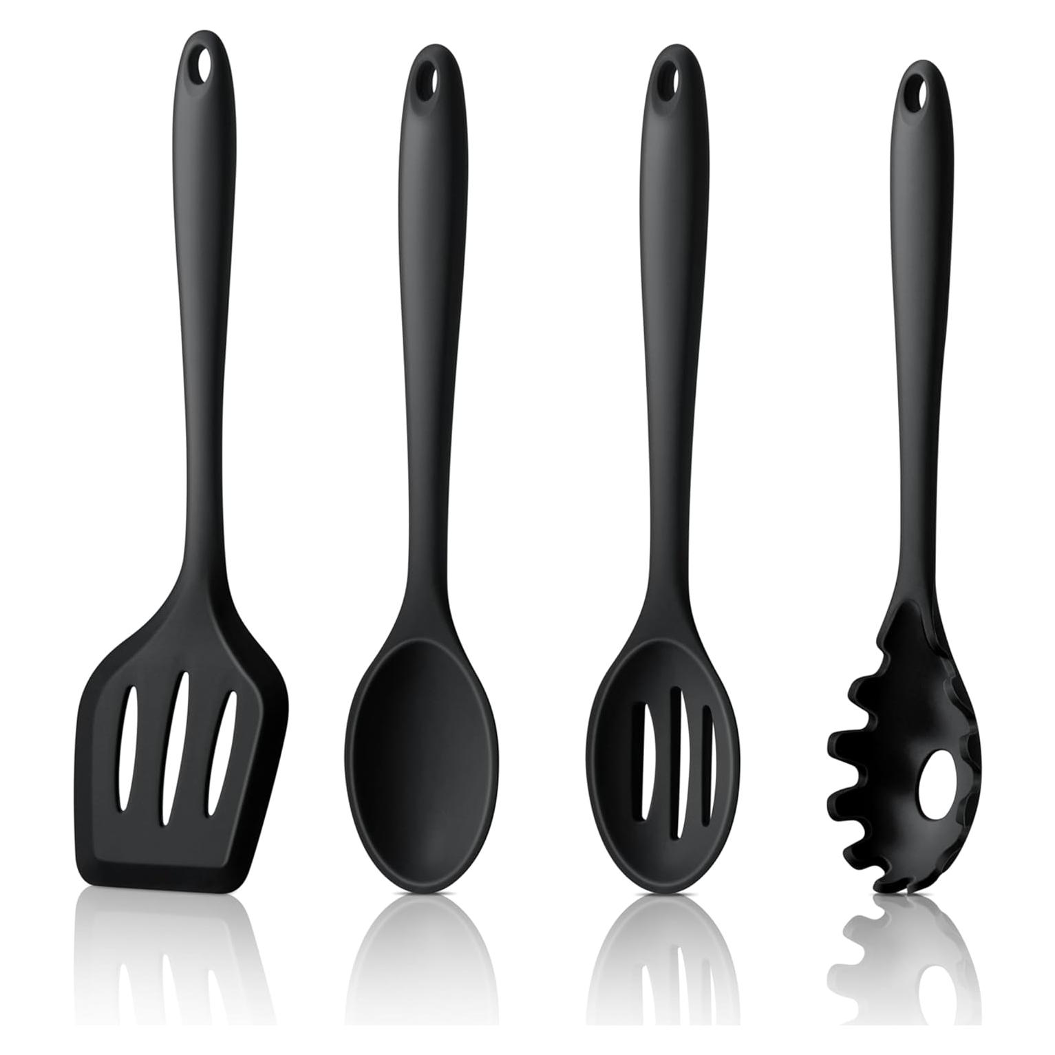 Juego de Utensilios de Cocina LIANYU 4 Piezas Silicona Negro