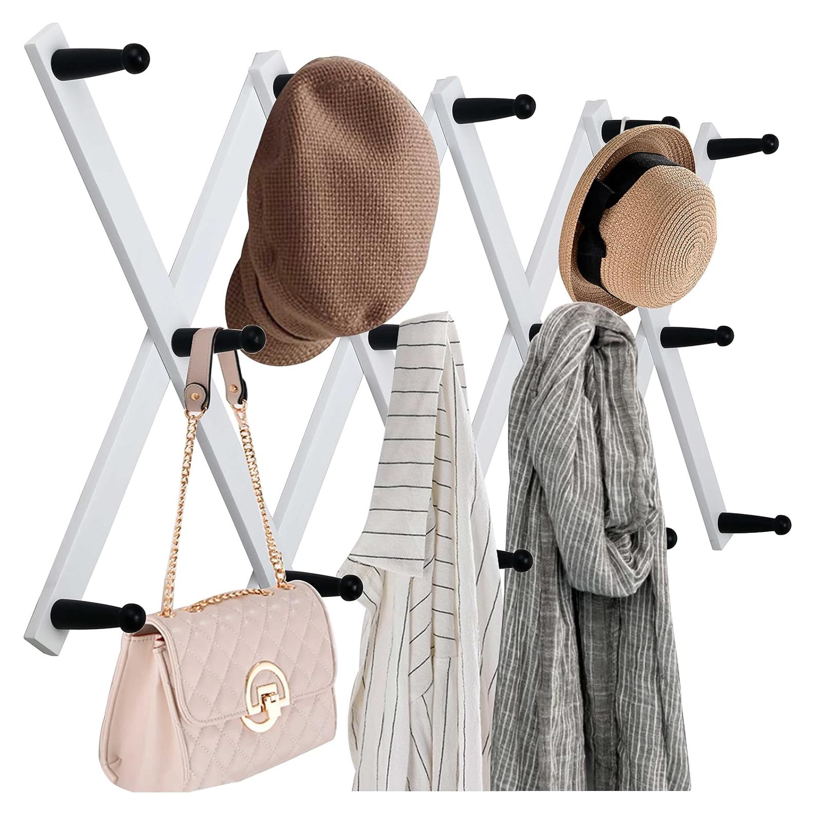 Soporte de Pared WEBI Acordeón 14 Ganchos Madera Negro/Blanco