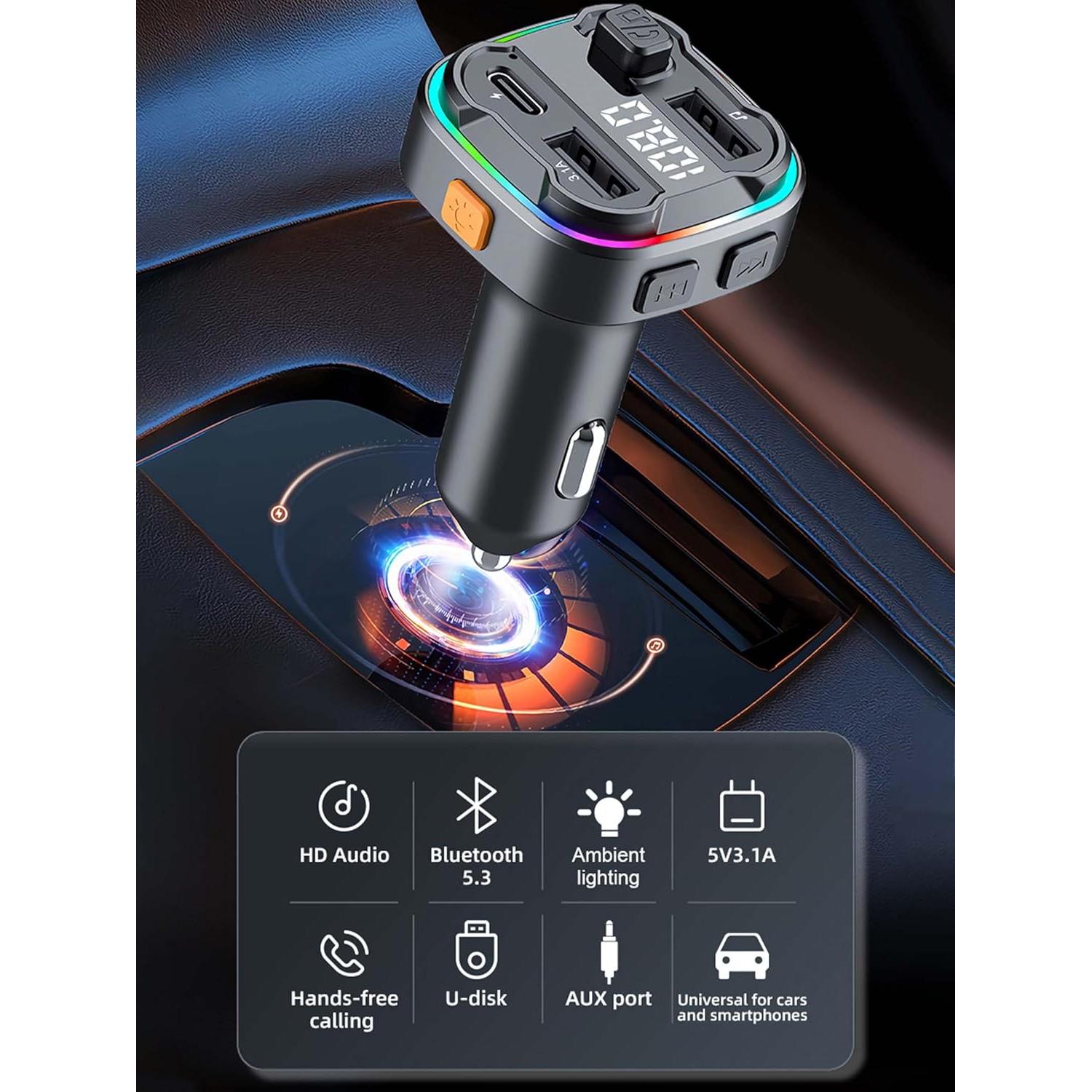 Transmisor FM Bluetooth 5.3 ACECAR C3 con Carga Rápida y Manos Libres