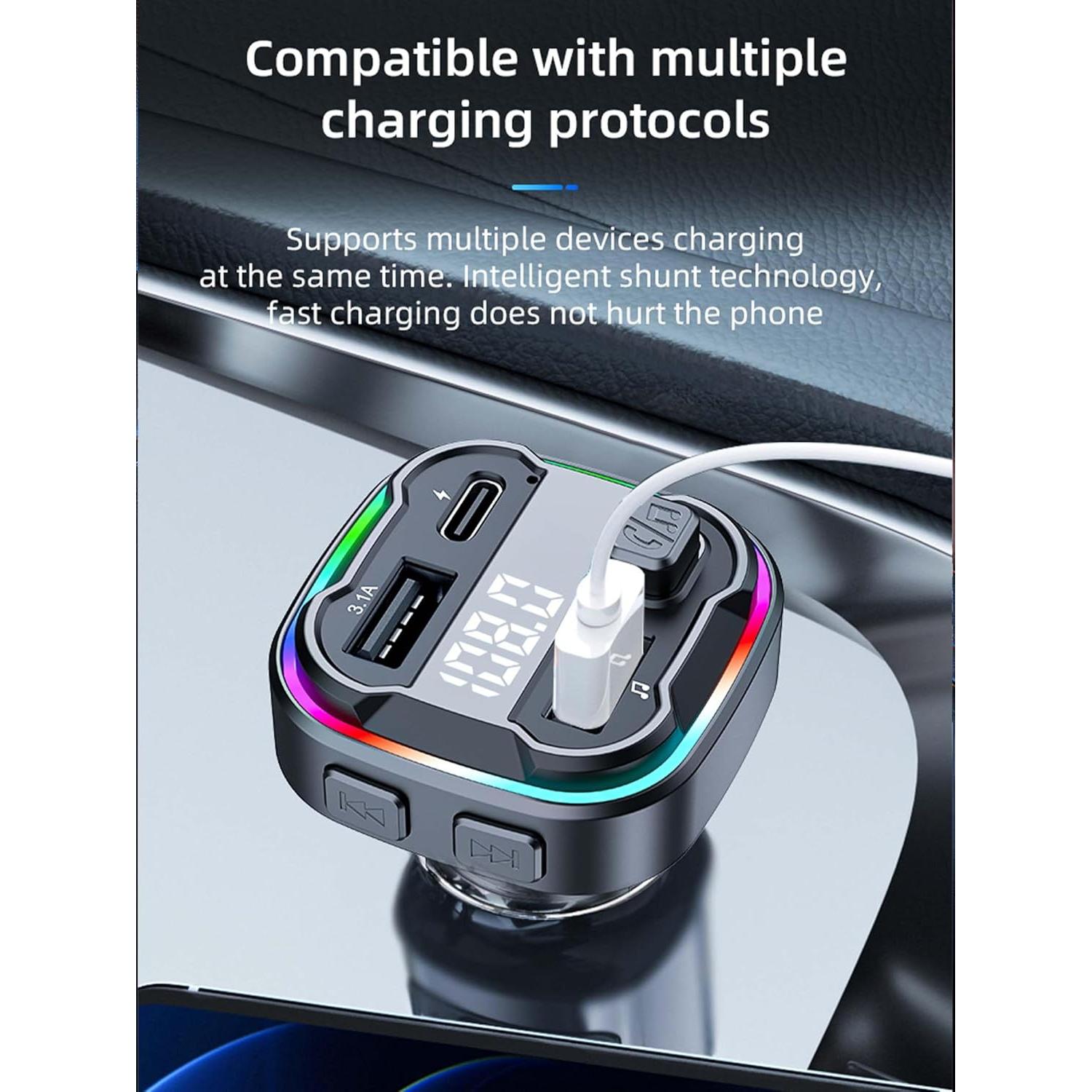 Transmisor FM Bluetooth 5.3 ACECAR C3 con Carga Rápida y Manos Libres