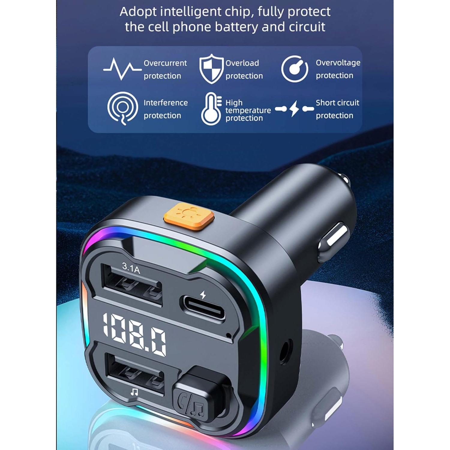 Transmisor FM Bluetooth 5.3 ACECAR C3 con Carga Rápida y Manos Libres