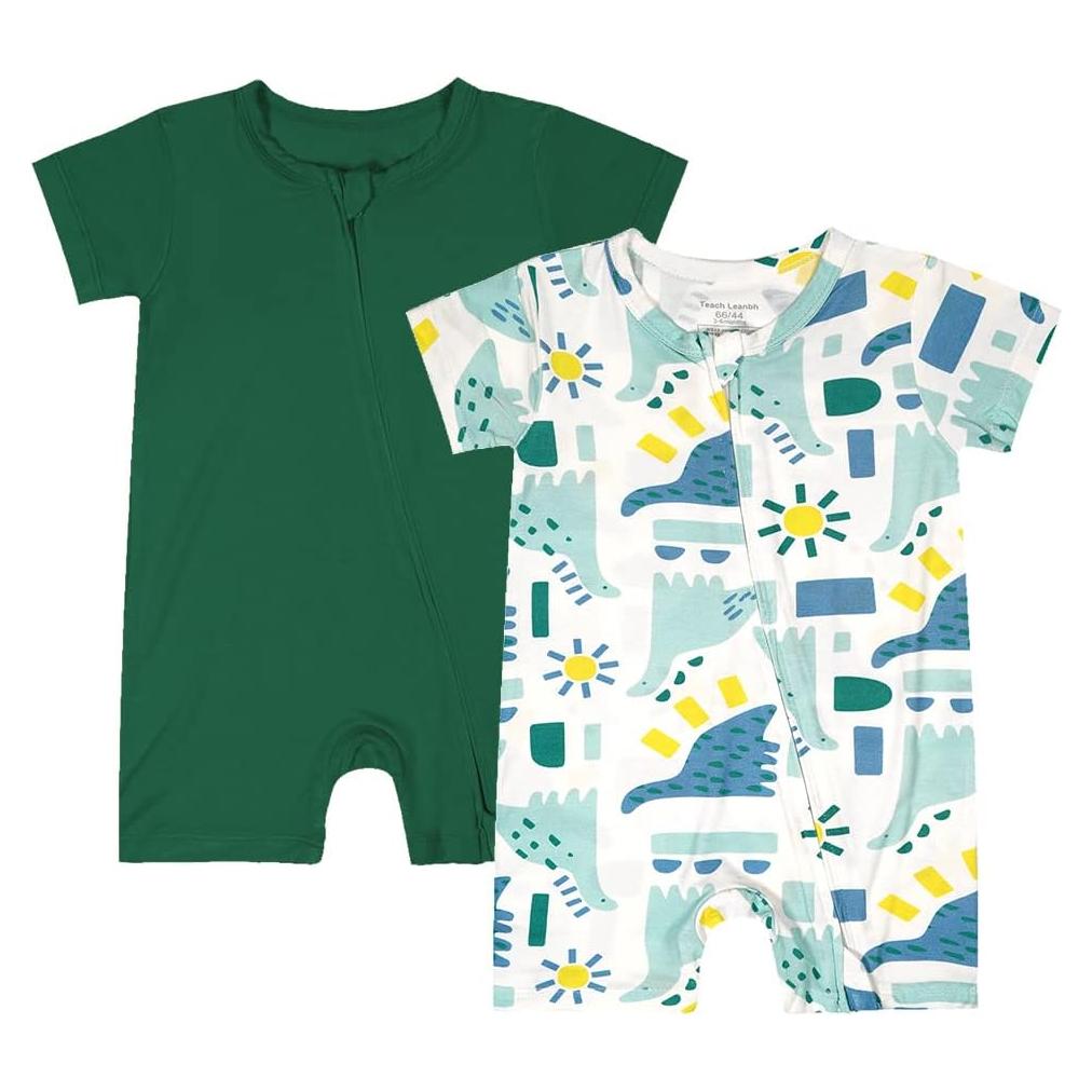 Pijamas de Viscosa de Bambú para Bebés - 2 Piezas Verde Dinosaurio