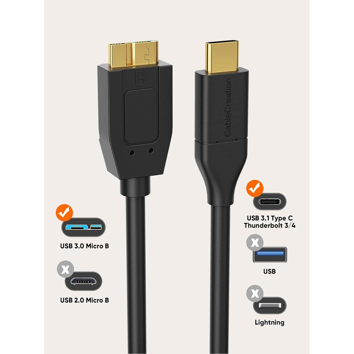 Cable USB C a Micro B 1 Pie CableCreation 10Gbps Negro