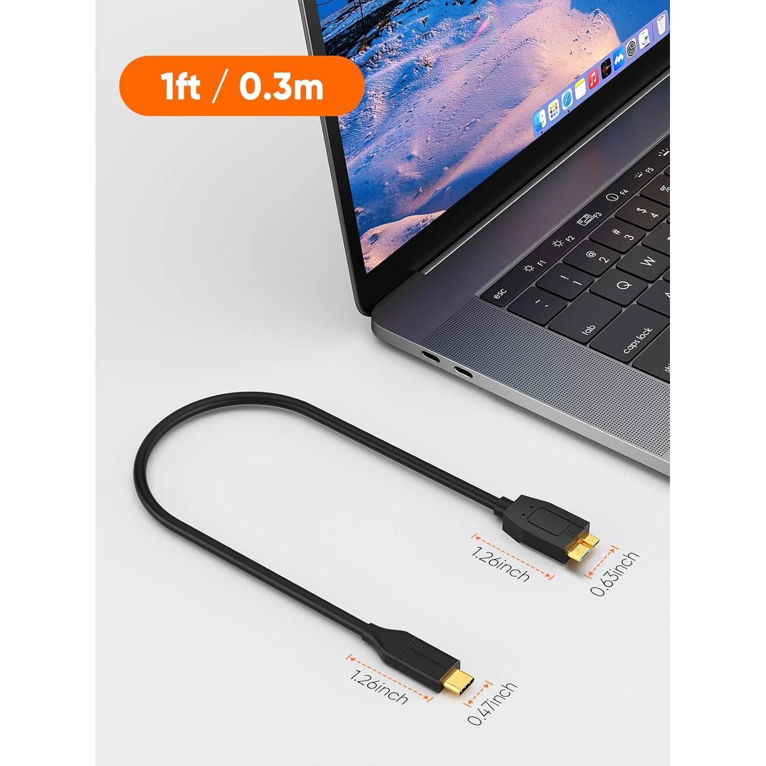 Cable USB C a Micro B 1 Pie CableCreation 10Gbps Negro