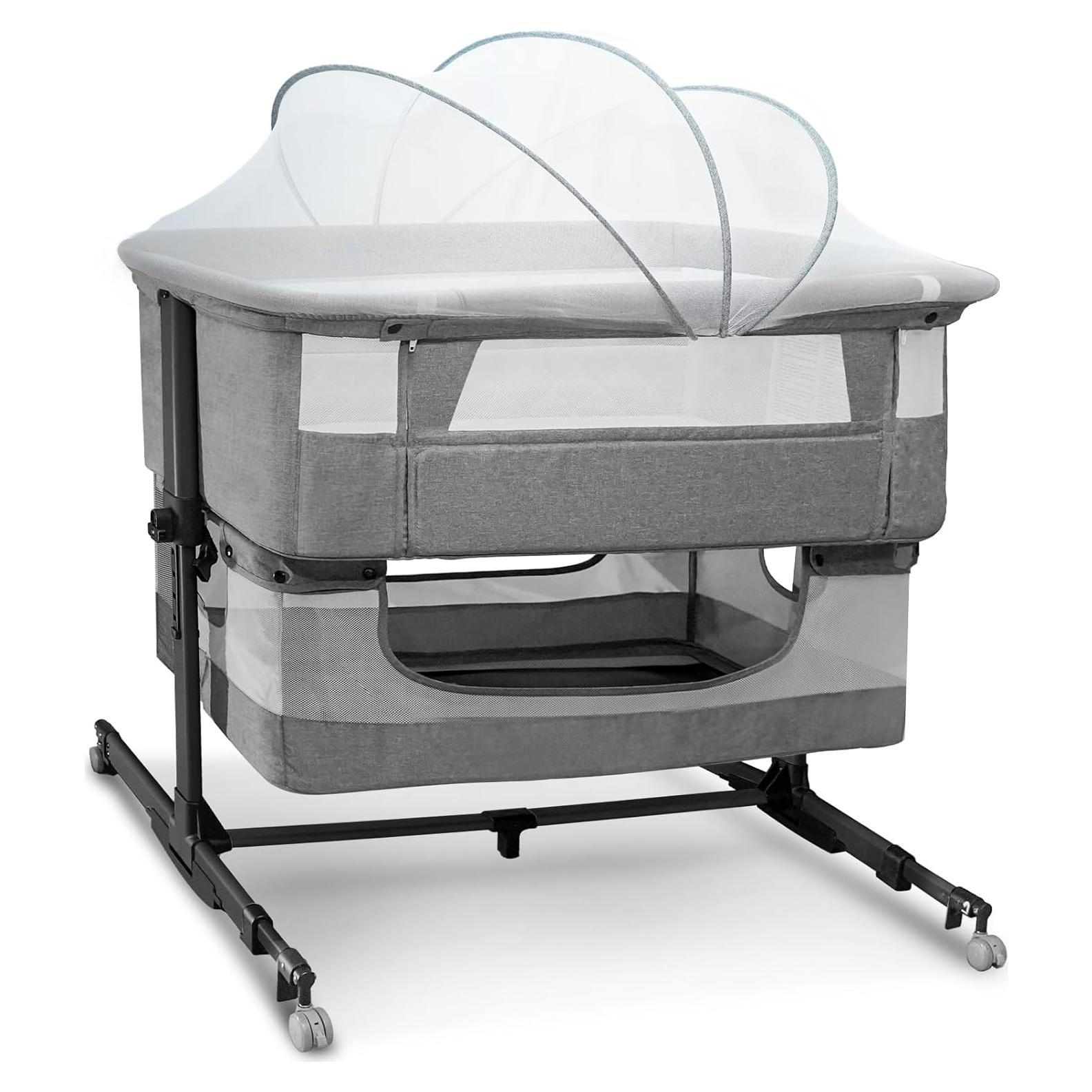 Cuna 3 en 1 Cutebeams Lateral con Colchón y Malla Gris