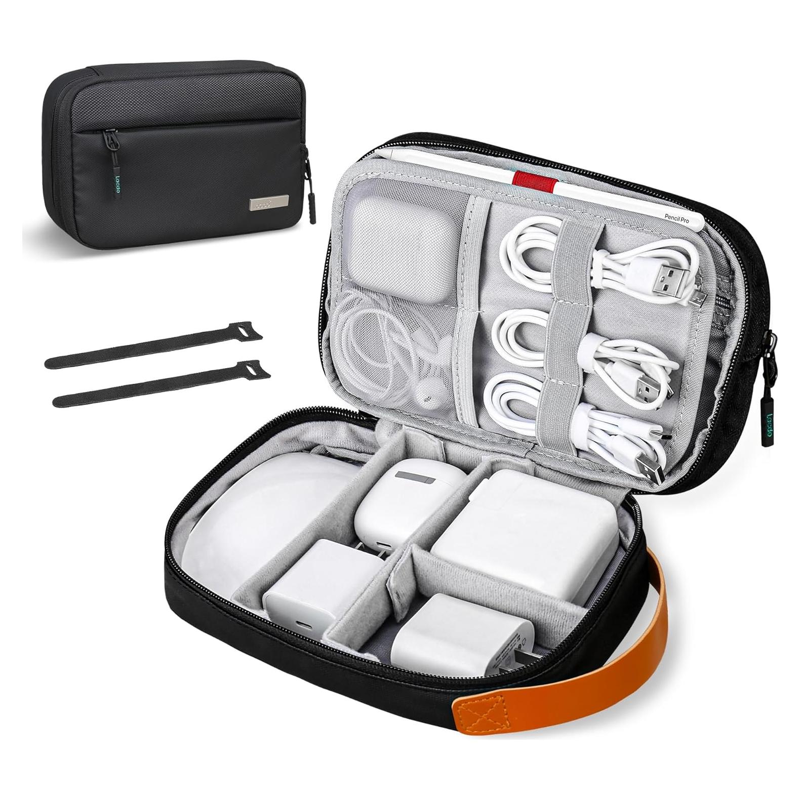 Organizador de Cables Lacdo Negro, Estuche de Viaje Expandible 3 Capas