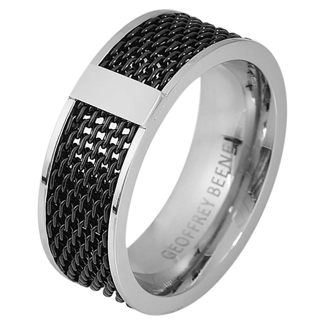 Anillo de Malla de Acero Inoxidable 8mm Geoffrey Beene Hombre