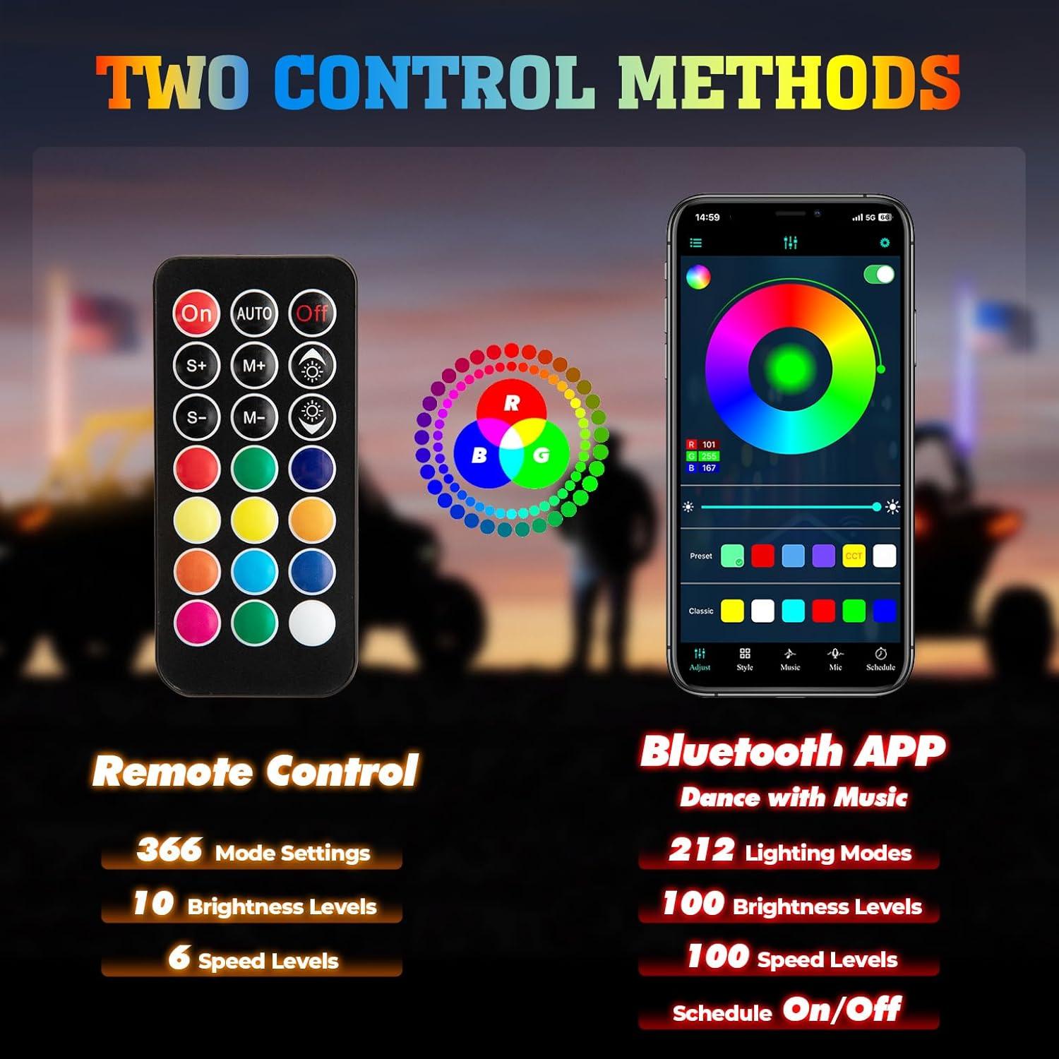 Luces LED de Antena KEMIMOTO 1ft Control APP para UTV