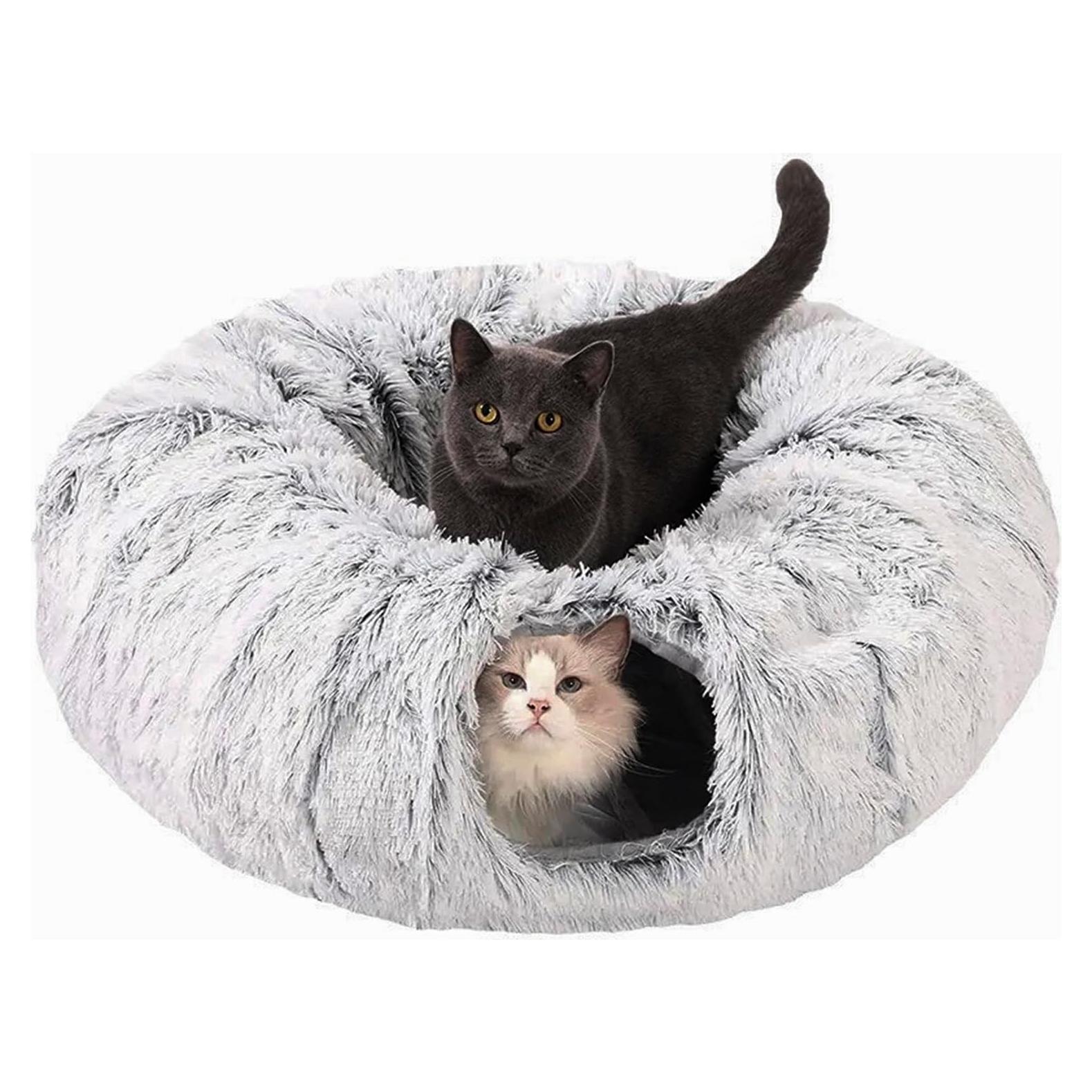 Cueva de Gato CLKHOWL Donut Gris con Cojín Lavable 80cm