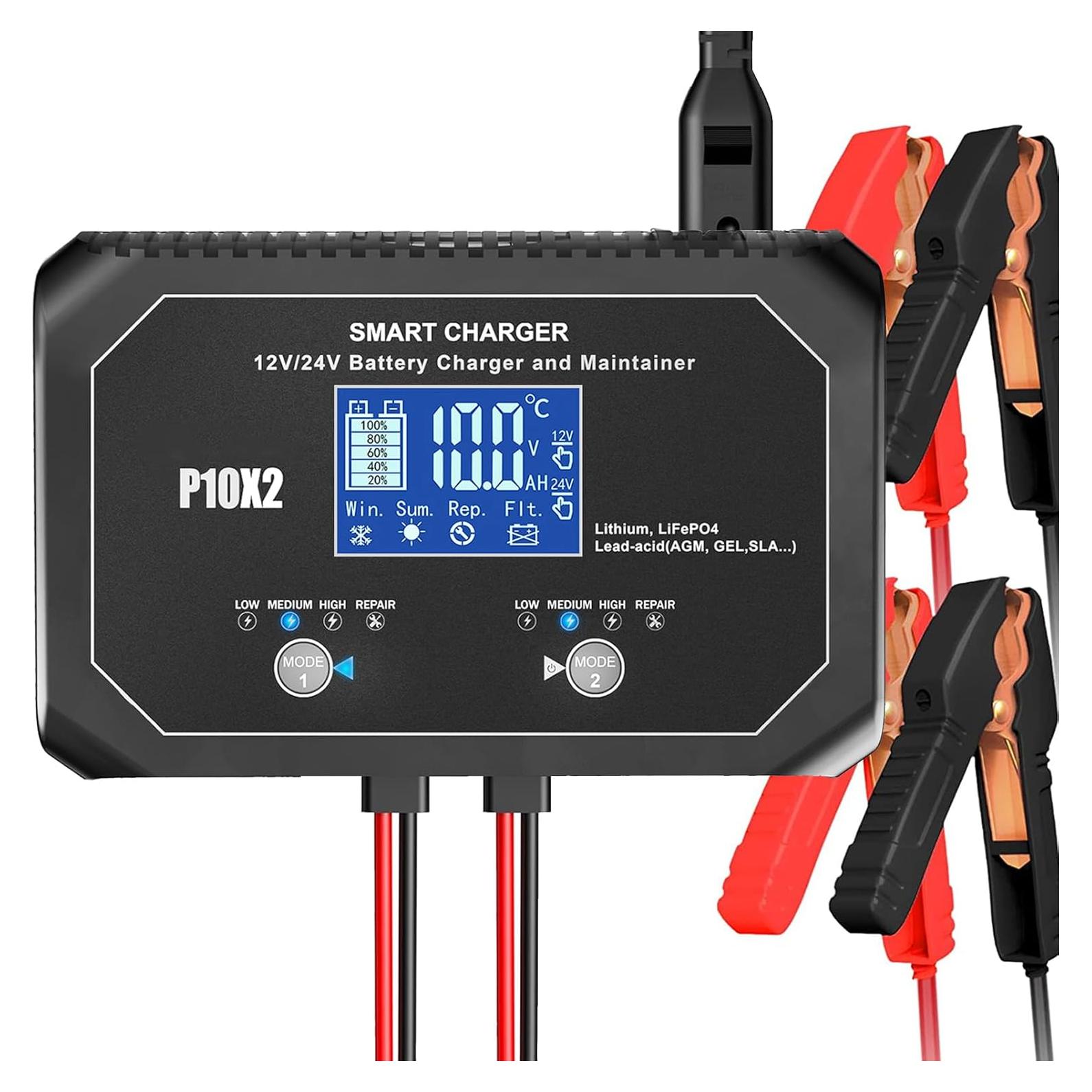 Cargador de Batería Inteligente Aorika 12V 24V 20A 2-Bancos