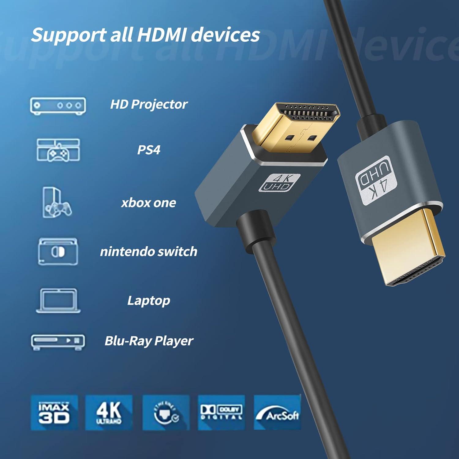 Cable HDMI Flexible Twozoh 0.3m 90° Ultra Delgado 4K 60Hz