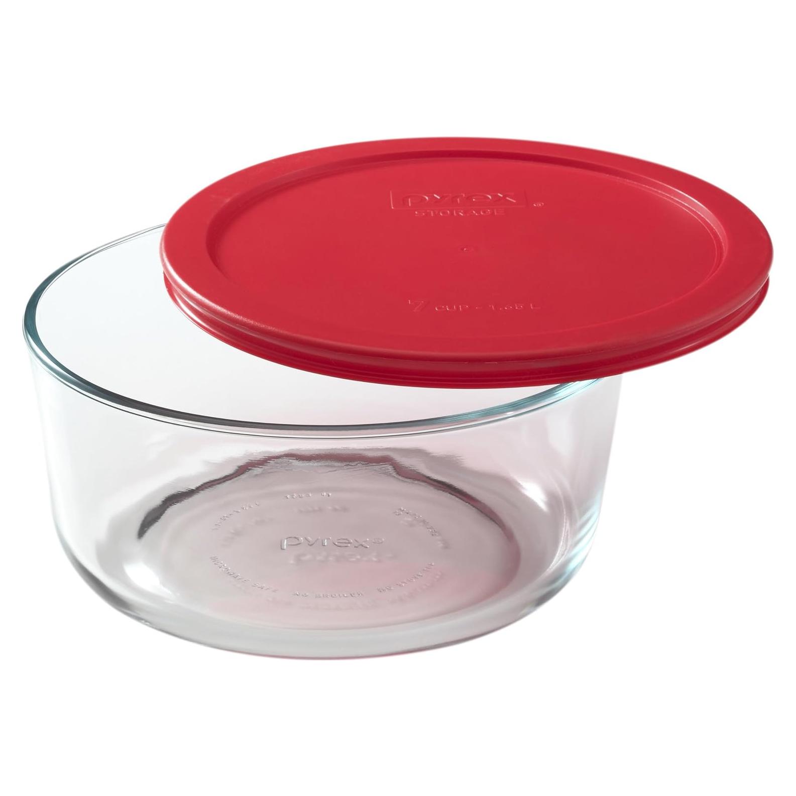 Tazón de Vidrio Pyrex 7203 de 7 Tazas con Tapa Roja 7402-PC