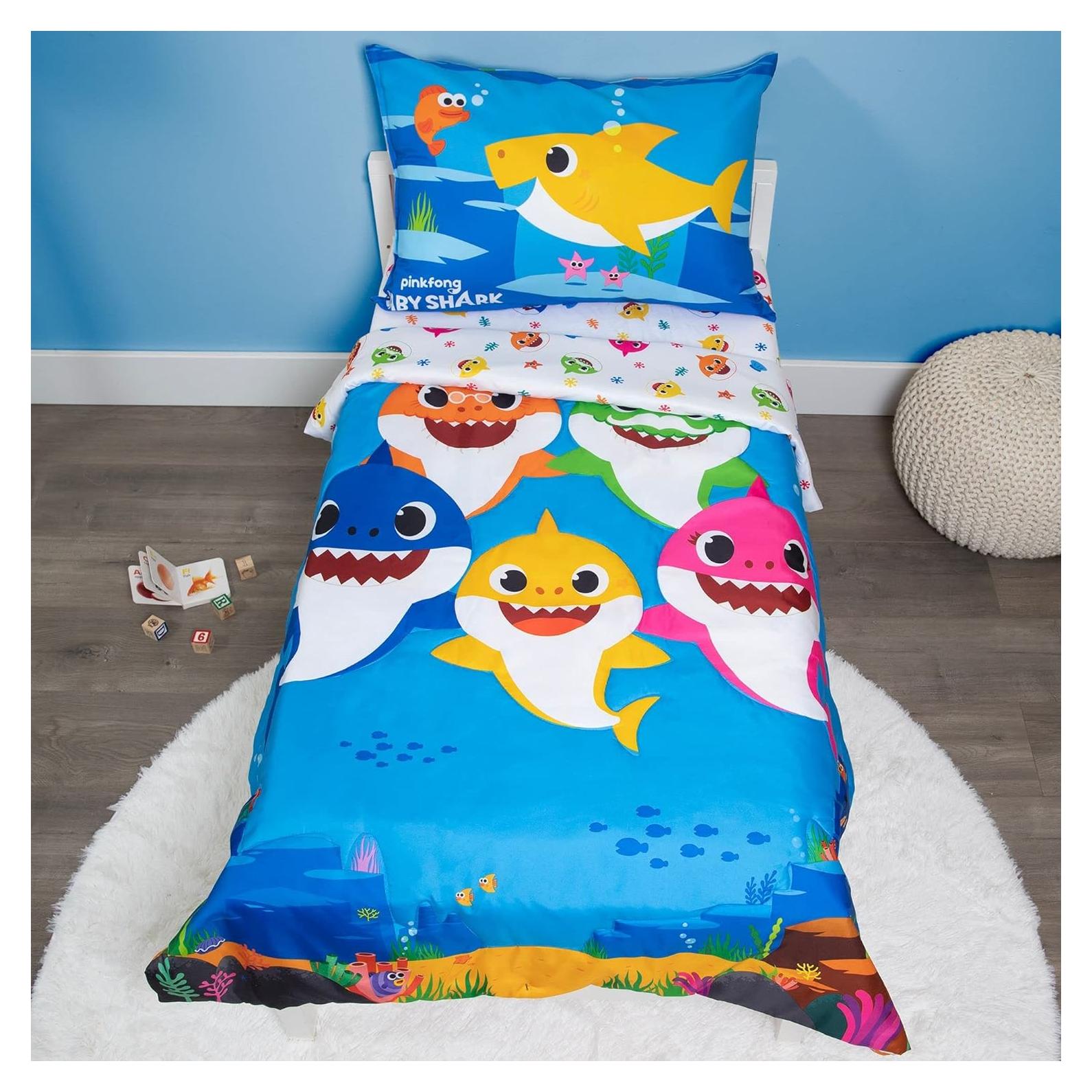 Juego de Cama Baby Shark 4 Piezas Suave y Reversible