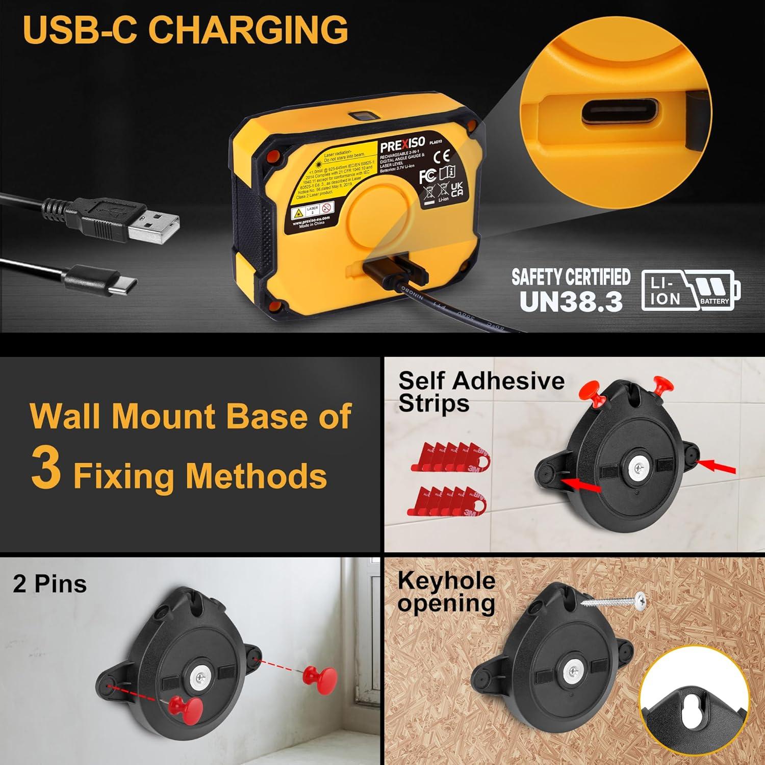 Medidor de Ángulo Digital Prexiso 3 en 1 con Nivel Láser